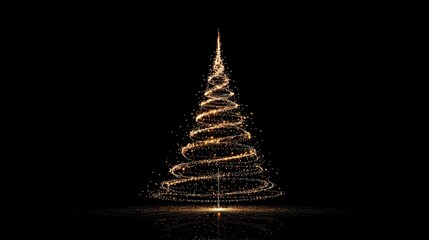 a minimal outline of a christmas tree with subtle goden lights on black backgrund