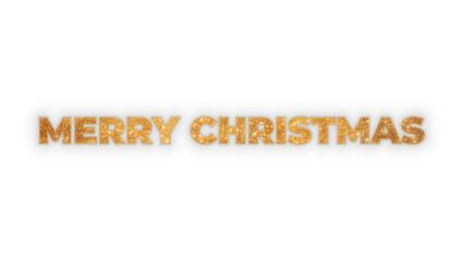 Elegant Merry Christmas text with a golden glitter texture. Shiny, sparkling letters for festive holiday designs, isolated on a transparent background for easy integration. Gold sparkle effect.