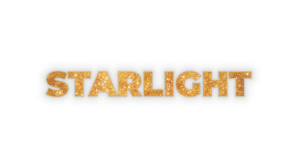 Elegant Starlight word in golden glitter text with luxury sparkle and shine effect. Glamorous gold typography design element isolated on a transparent background for easy compositing.