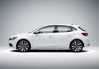 Studio shot of a white hatchback car isolated on white background