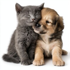 Fototapeta premium Kitten and Puppy Embrace: A Sweet Moment of Togetherness , PNG isolated cut out image
