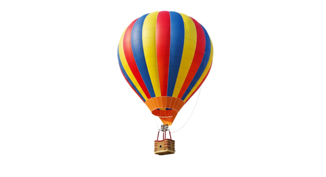 Colorful hot air balloon flying adventure travel sky high journey vacation flight aerial view fun freedom ride transparent background - Powered by Adobe