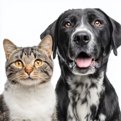 Close-up of a Cat and Dog , PNG isolated cut out image