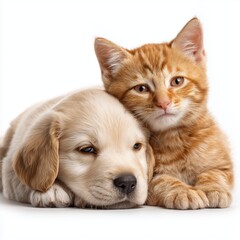 Puppy and Kitten Friendship , PNG isolated cut out image