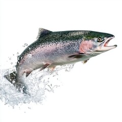 Majestic Salmon Leaping Through Water , PNG isolated cut out image