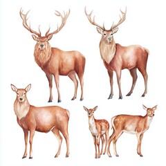 Watercolor Deer Illustrations , PNG isolated cut out image