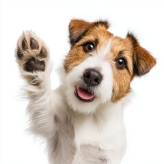 Playful Jack Russell Dog Giving a Paw , PNG isolated cut out image
