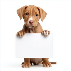 Adorable Puppy Holding Blank Sign , PNG isolated cut out image