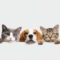 Adorable Pets Looking at Blank Sign , PNG isolated cut out image