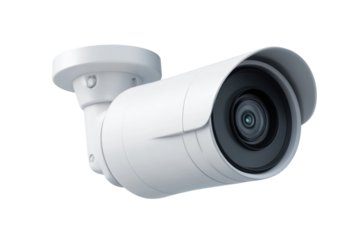 Modern white security camera with infrared technology and motion detection, cut out