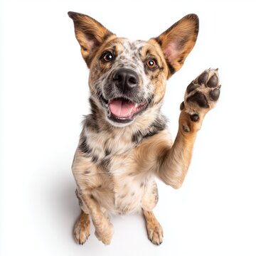 Playful Dog Giving High Five - Adorable Pet Portrait , PNG isolated cut out image