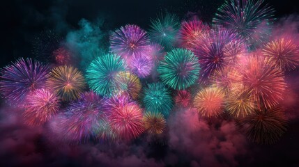 Fototapeta premium multicolor festive fireworks display in dark sky vibrant holiday celebration event concept
