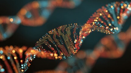 glowing dna circuit board helix