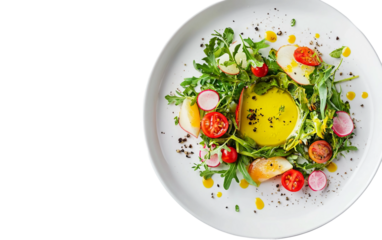 Nutritious vegetable salad with olive oil dressing offering vitamins minerals and natural wellness benefits isolated on transparent background PNG