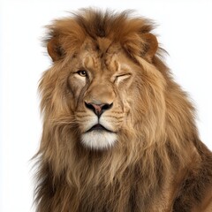 Majestic Lion Winking - Wild Animal Portrait , PNG isolated cut out image