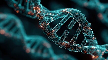 glowing dna digital circuit strands