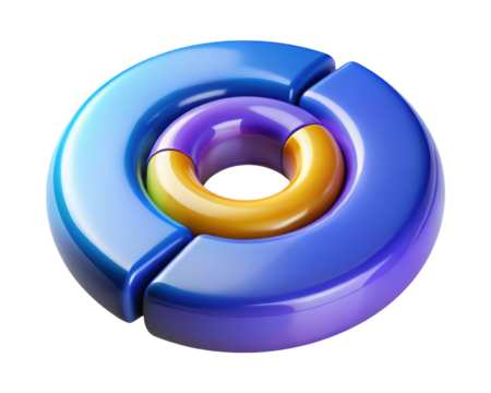 Abstract circle design with glossy blue purple and gold rendering for modern presentation 3d illustration isolated on transparent background - Powered by Adobe