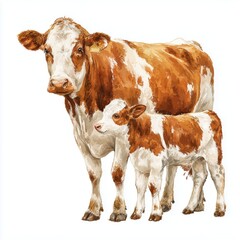 Mother Cow and Calf - A Touching Artistic Depiction , PNG isolated cut out image