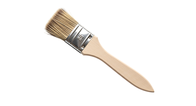 Paint brush tool for painting walls and art projects with wooden handle and natural bristles isolated transparent background - Powered by Adobe