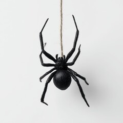 Black Spider Hanging on String - Close-Up Nature Detail , PNG isolated cut out image