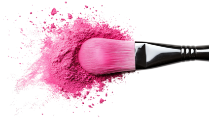 A makeup brush with pink powder on it
