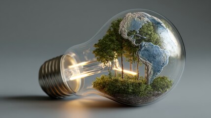 glowing earth inside lightbulb trees