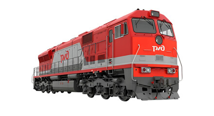 Obraz premium Red russian railways locomotive train transportation vehicle engine railway transport railcar power technology transparent background