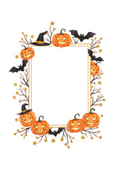Spooky Halloween Frame: Whimsical pumpkins and bats for festive invitations