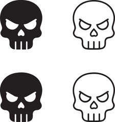 Angry skull icon set, horror tattoo design, angry skull vector, death head symbol, gothic art, danger emblem, professional minimal icon pack
