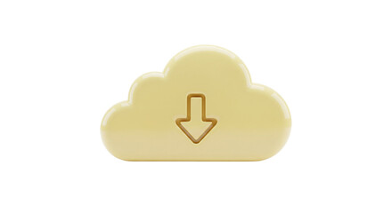 Isolated cloud download symbol, computer storage data transfer icon. 3D rendering object