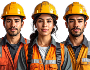 PNG Diverse engineers in safety gear, element set on transparent background 