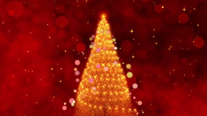 A Magical Looping Animation of a Glowing Christmas Tree Emerging from a Sparkling Red Background, Perfect for Celebrating the Holiday Season and Festive Spirit.