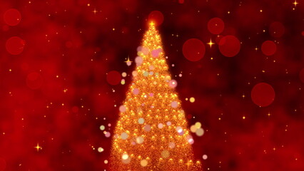 A Magical Looping Animation of a Glowing Christmas Tree Emerging from a Sparkling Red Background, Perfect for Celebrating the Holiday Season and Festive Spirit.