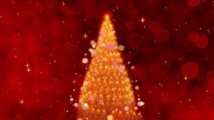 A Magical Looping Animation of a Glowing Christmas Tree Emerging from a Sparkling Red Background, Perfect for Celebrating the Holiday Season and Festive Spirit.