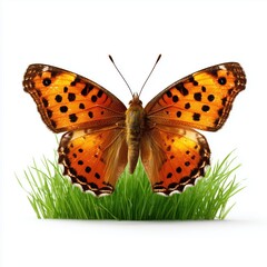 Obraz premium Stunning Orange Butterfly on Fresh Grass , PNG isolated cut out image