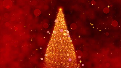 A Magical Looping Animation of a Glowing Christmas Tree Emerging from a Sparkling Red Background, Perfect for Celebrating the Holiday Season and Festive Spirit.