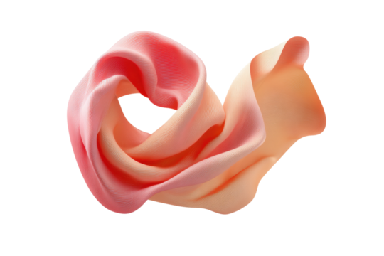 Flowing pink and orange fabric swirl on black background, cut out