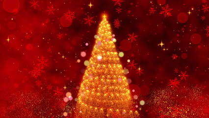 A Magical Christmas Animation Featuring a Sparkling Christmas Tree Emerging from a Festive Background Filled with Glittering Snowflakes and Starry Lights