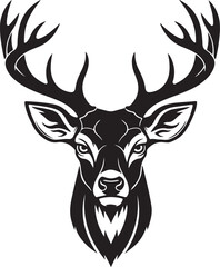 Black Silhouette of a Majestic Stag Head with Antlers deer