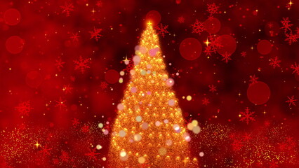 A Magical Christmas Animation Featuring a Sparkling Christmas Tree Emerging from a Festive Background Filled with Glittering Snowflakes and Starry Lights