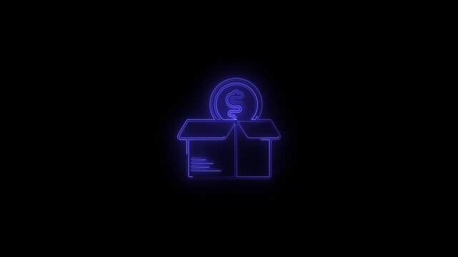 Money Dropbox Neon Icon Animation | Glowing Finance and Payment Symbol