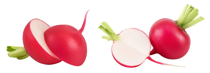 Radish slices isolated on white background with full depth of field