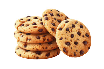 Delicious stack of chocolate chip cookies on black background, cut out