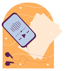 Stylized Smartphone with Headphones Music Player Interface Vector Illustration.