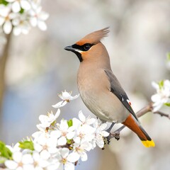 A bullfinch perched amidst spring blossoms