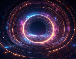 Abstract glowing rings in a dark space
