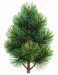 Illustration of Small Evergreen Tree with Needle Leaves and Brown Trunk on White Background Vector Graphic