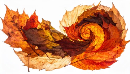Vibrant Autumn Leaves Arranged in a Spiral Formation on White Background