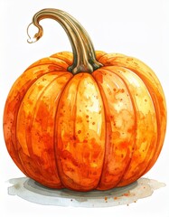 Vibrant Orange Pumpkin Watercolor Illustration on White Background for Fall Season Decor and Halloween Crafts