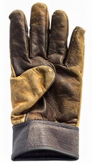 Worn Brown Leather Glove Isolated on White Background Full Shot